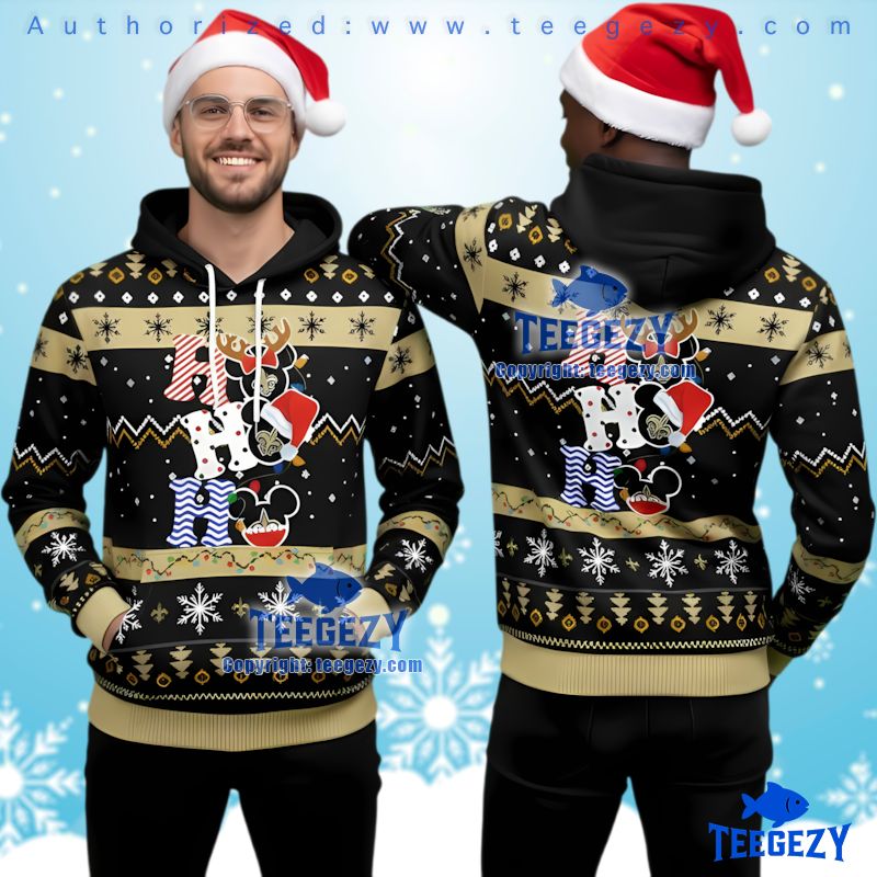 New Orleans Saints Mickey Mouse Ho Ho Ho Ugly 3D Hoodie Gift