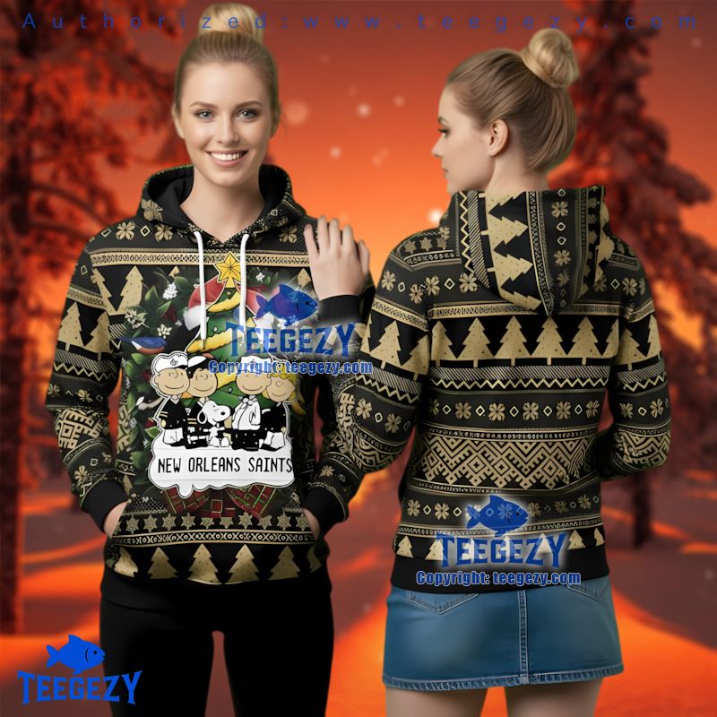New Orleans Saints Peanuts Gang Christmas Tree Ugly 3D Hoodie