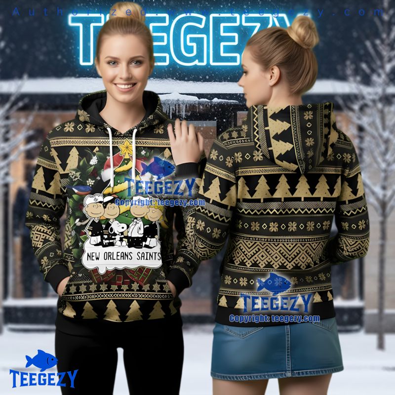 New Orleans Saints Peanuts Gang Christmas Tree Ugly 3D Hoodie New Orleans Saints Peanuts Gang Christmas Tree Ugly 3D Hoodie