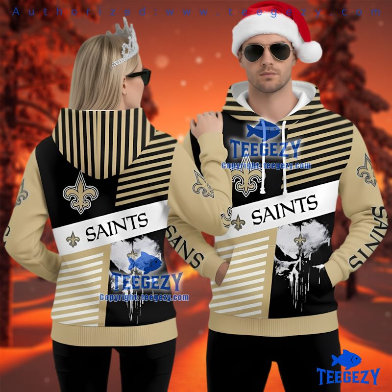 New Orleans Saints Punisher Skull Ugly Christmas 3D Hoodie