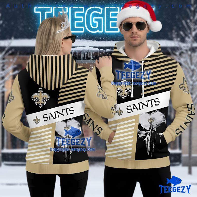 New Orleans Saints Punisher Skull Ugly Christmas 3D Hoodie New Orleans Saints Punisher Skull Ugly Christmas 3D Hoodie