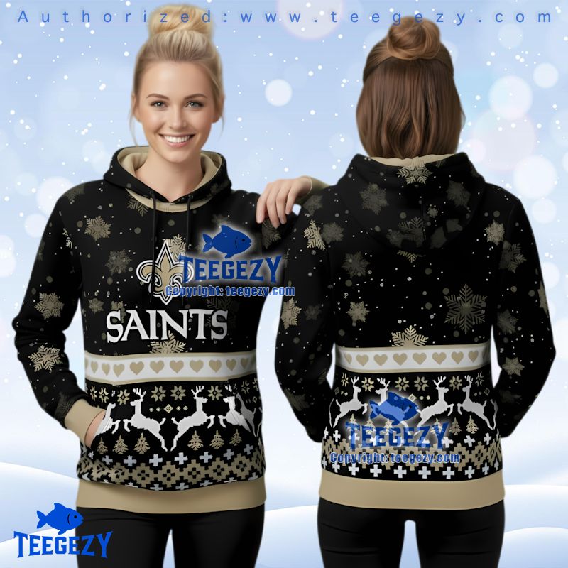 New Orleans Saints Reindeer Snowflakes Ugly Christmas 3D Pullover Hoodie