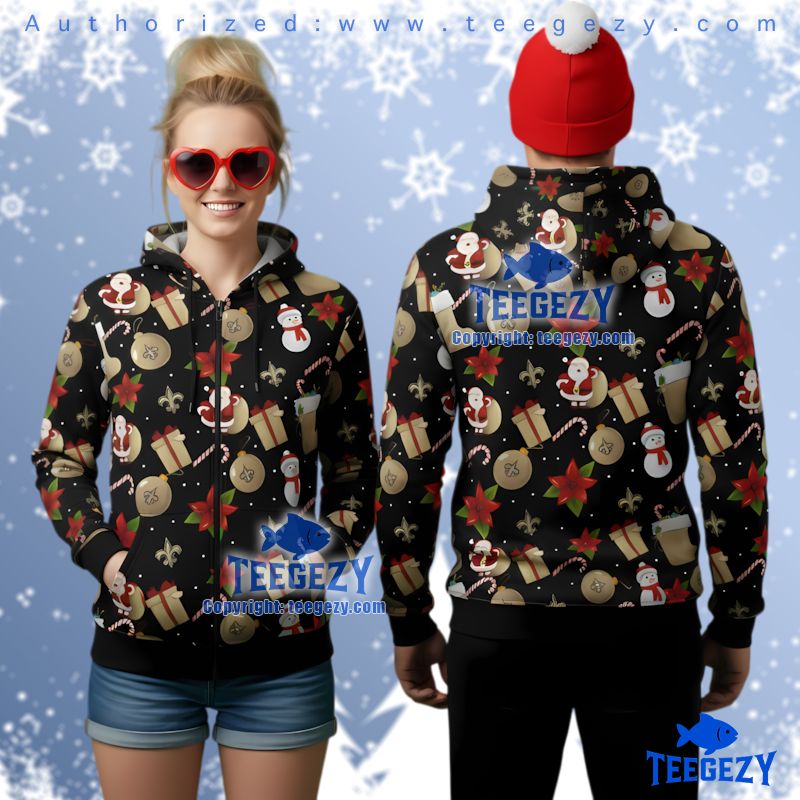 New Orleans Saints Santa Snowman Christmas Pattern 3D Zip Up Hoodie