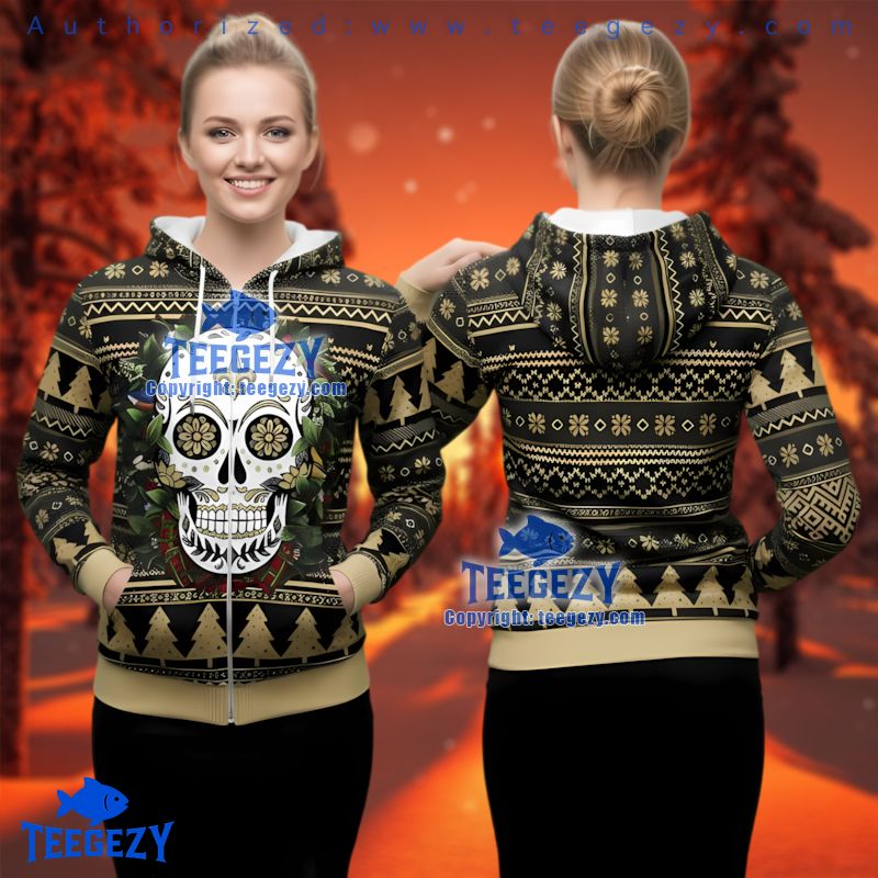 New Orleans Saints Sugar Skull Ugly Christmas 3D Hoodie Fleur De Lis Skull