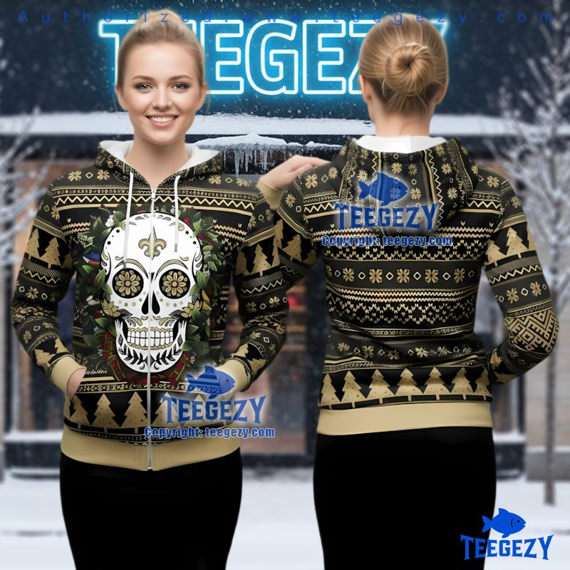 New Orleans Saints Sugar Skull Ugly Christmas 3D Hoodie Fleur De Lis Skull New Orleans Saints Sugar Skull Ugly Christmas 3D Hoodie Fleur De Lis Skull