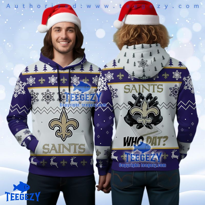 New Orleans Saints White Purple Who Dat Ugly Christmas 3D Hoodie