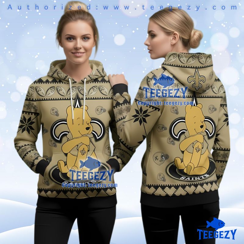 New Orleans Saints Winnie The Pooh Ugly Christmas 3D Hoodie