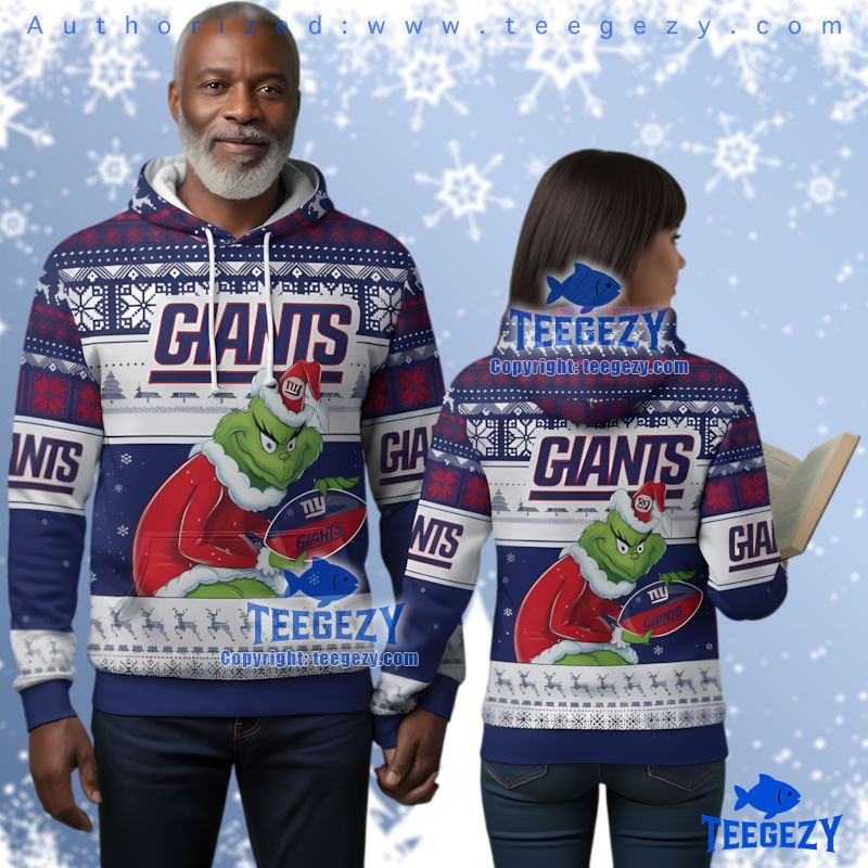 New York Giants Custom Name Number Ugly Christmas 3D Hoodie New York Giants Custom Name Number Ugly Christmas 3D Hoodie