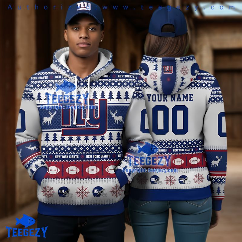 New York Giants Baby Yoda Wearing Santa Hat Ugly Christmas 3D Hoodie