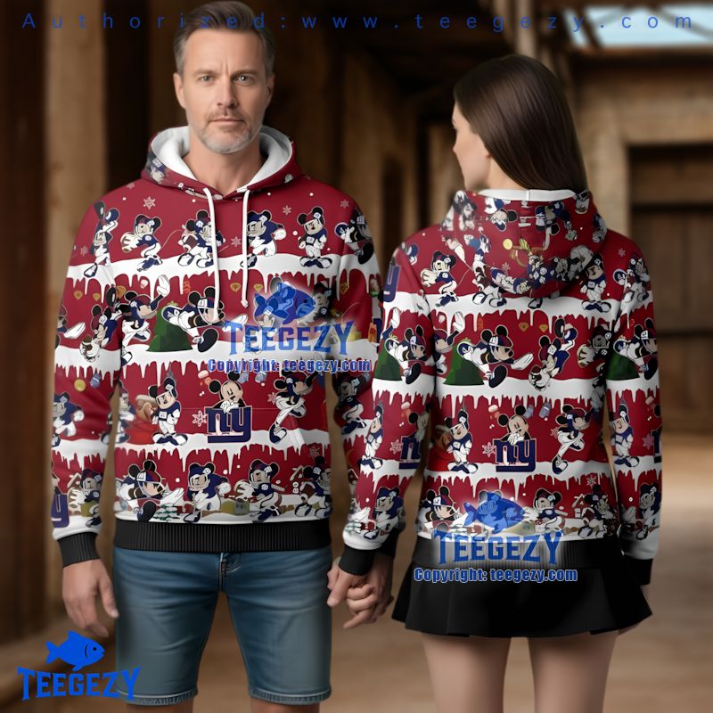 New York Giants Disney Mickey Mouse Ho Ho Ho Ugly Christmas 3D Hoodie