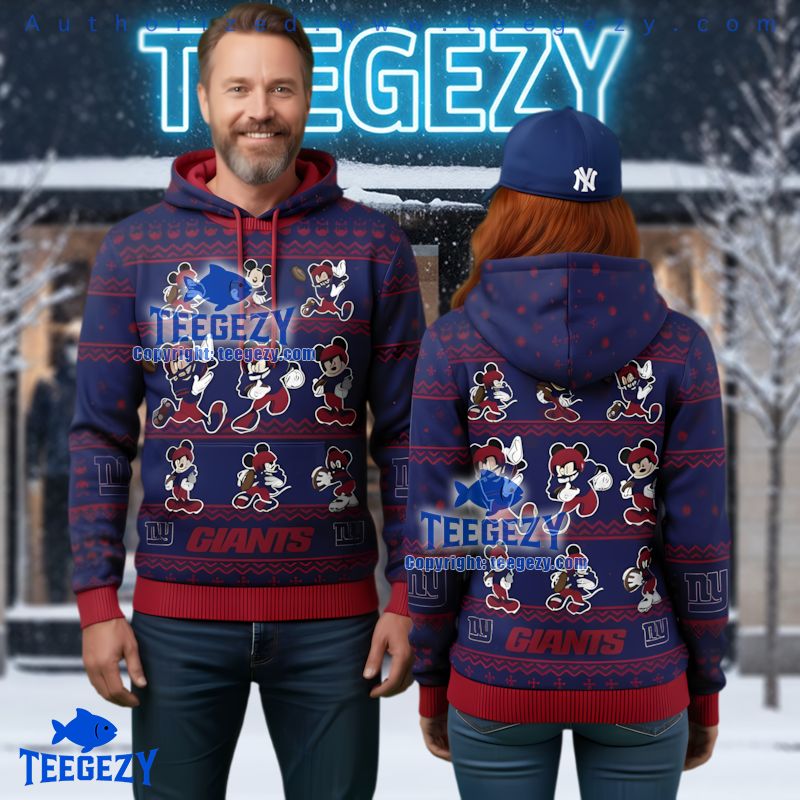 New York Giants Festive Mickey Mouse Pattern Ugly Christmas 3D Hoodie New York Giants Festive Mickey Mouse Pattern Ugly Christmas 3D Hoodie