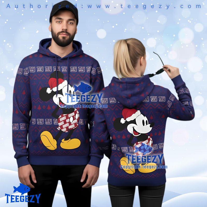 New York Giants Festive Mickey Mouse Ugly Christmas Print 3D Hoodie