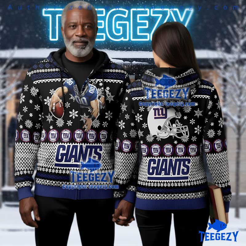 New York Giants Football Player Ugly Christmas 3D Zip Up Hoodie New York Giants Football Player Ugly Christmas 3D Zip Up Hoodie