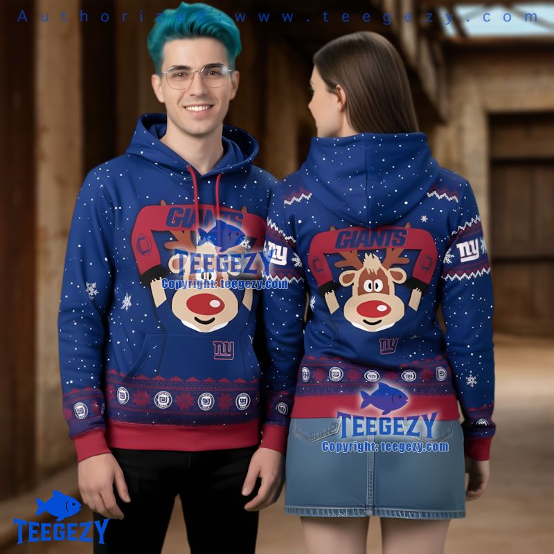 New York Giants Funny Reindeer Ugly Christmas 3D Hoodie