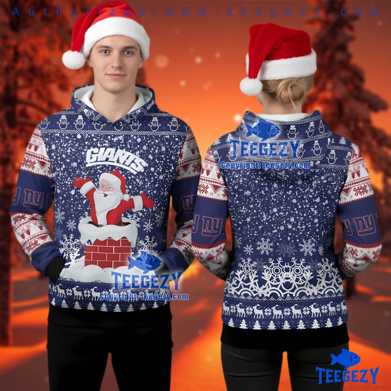 New York Giants Funny Santa Chimney Ugly Christmas 3D Hoodie
