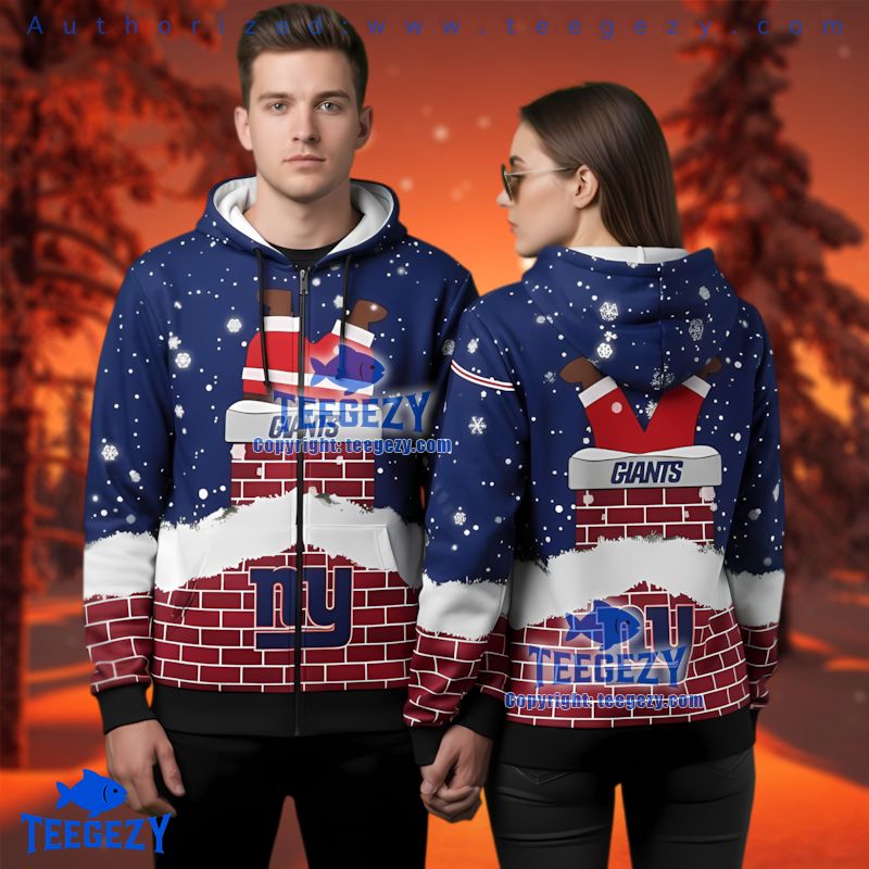 New York Giants Funny Santa Stuck In Chimney 3D Hoodie