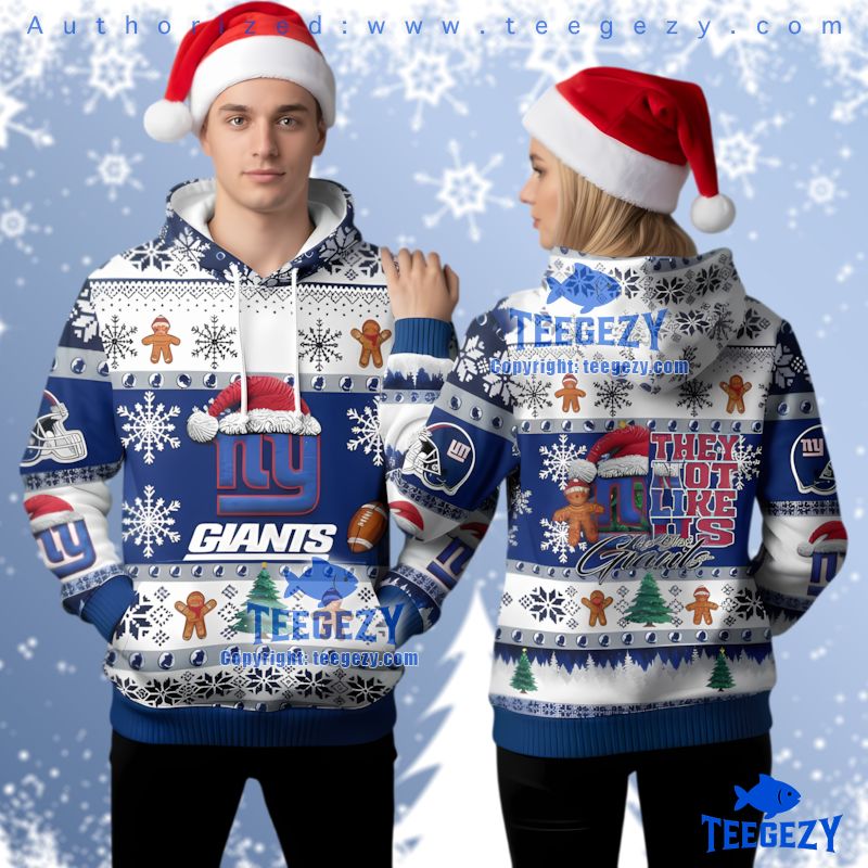 New York Giants Gingerbread Man Ugly Christmas 3D Hoodie