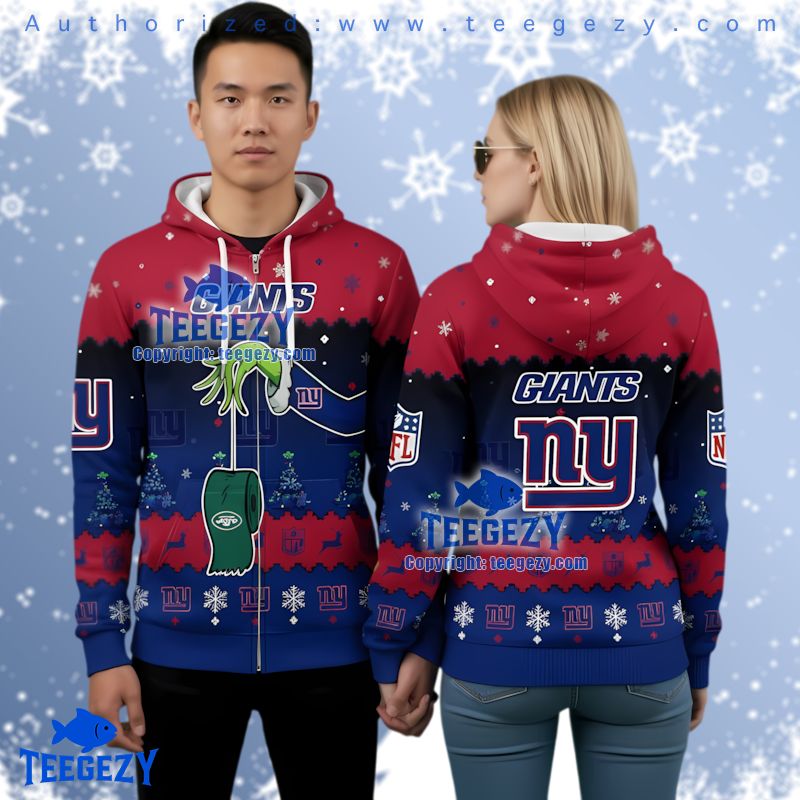 New York Giants Grinch Anti Jets Ugly Christmas Pattern 3D Hoodie