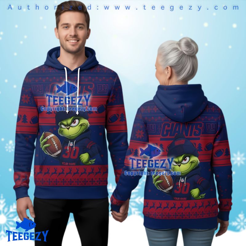 New York Giants Grinch Beanie Football Ugly Christmas 3D Hoodie