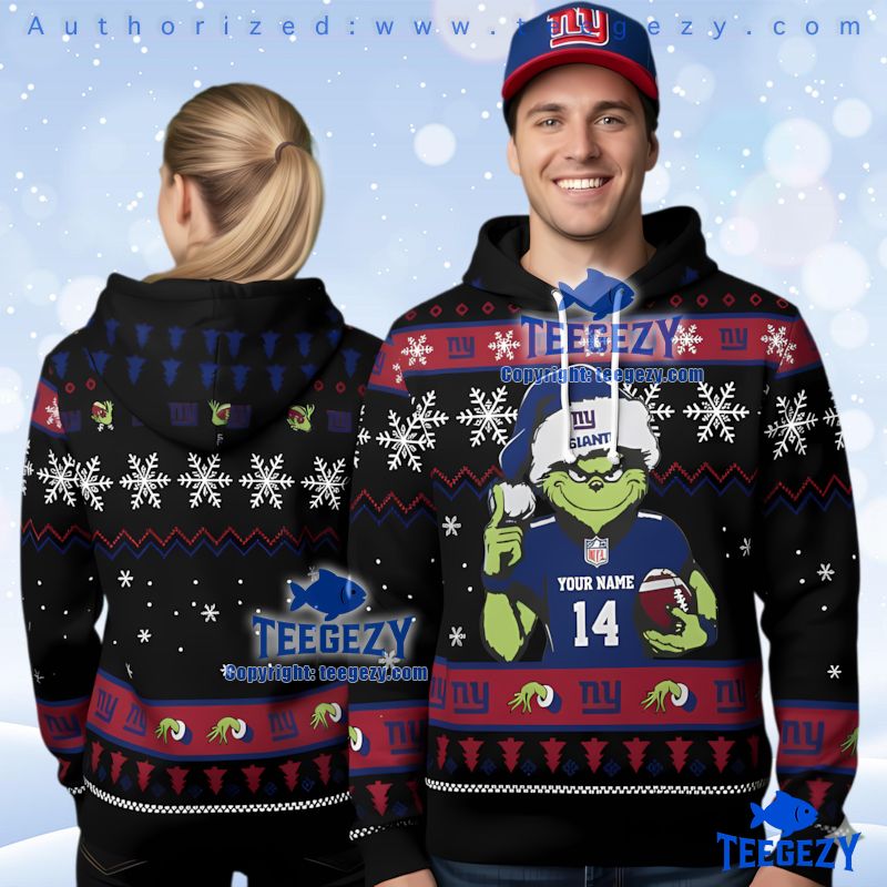 New York Giants Grinch Custom Name Number Ugly Christmas 3D Hoodie