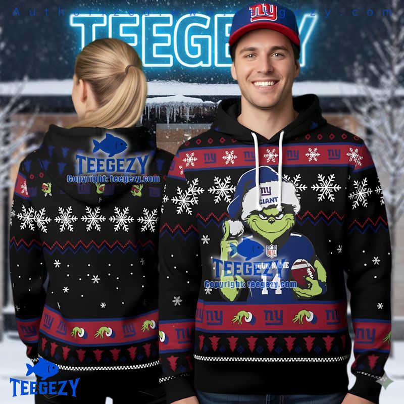 New York Giants Grinch Custom Name Number Ugly Christmas 3D Hoodie New York Giants Grinch Custom Name Number Ugly Christmas 3D Hoodie