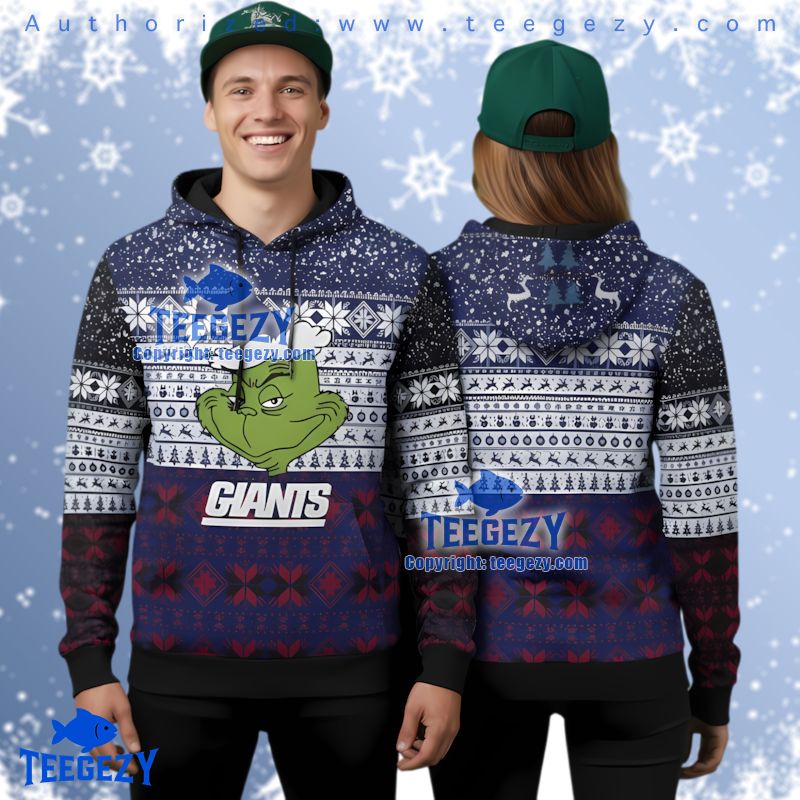 New York Giants Grinch Face Ugly Christmas 3D Hoodie Nfl Fan