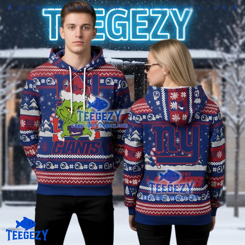 New York Giants Grinch Face Ugly Christmas 3D Pullover Hoodie New York Giants Grinch Face Ugly Christmas 3D Pullover Hoodie