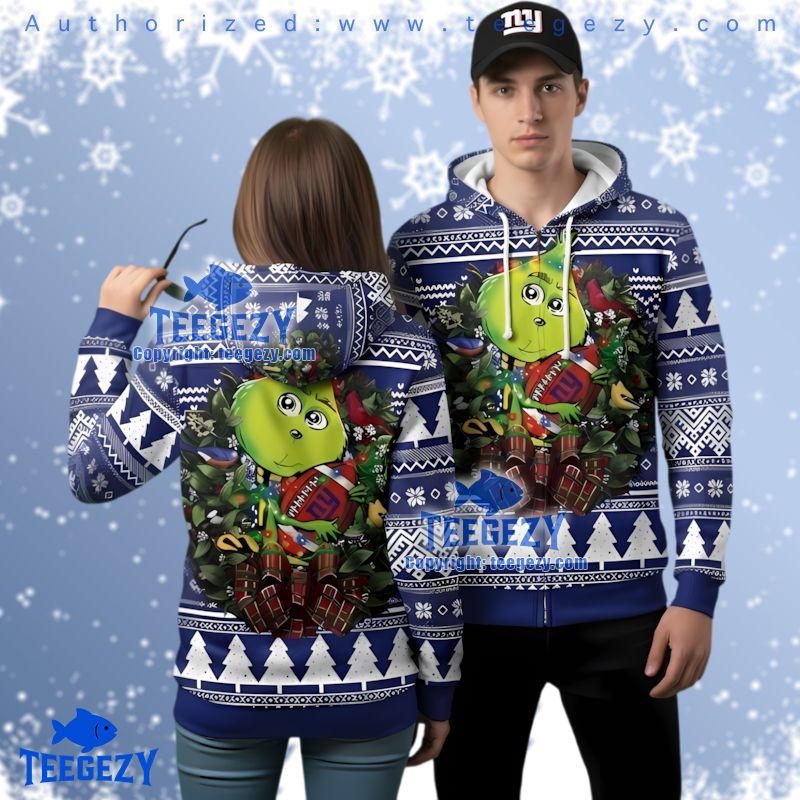 New York Giants Grinch Holding Football Ugly Christmas 3D Hoodie