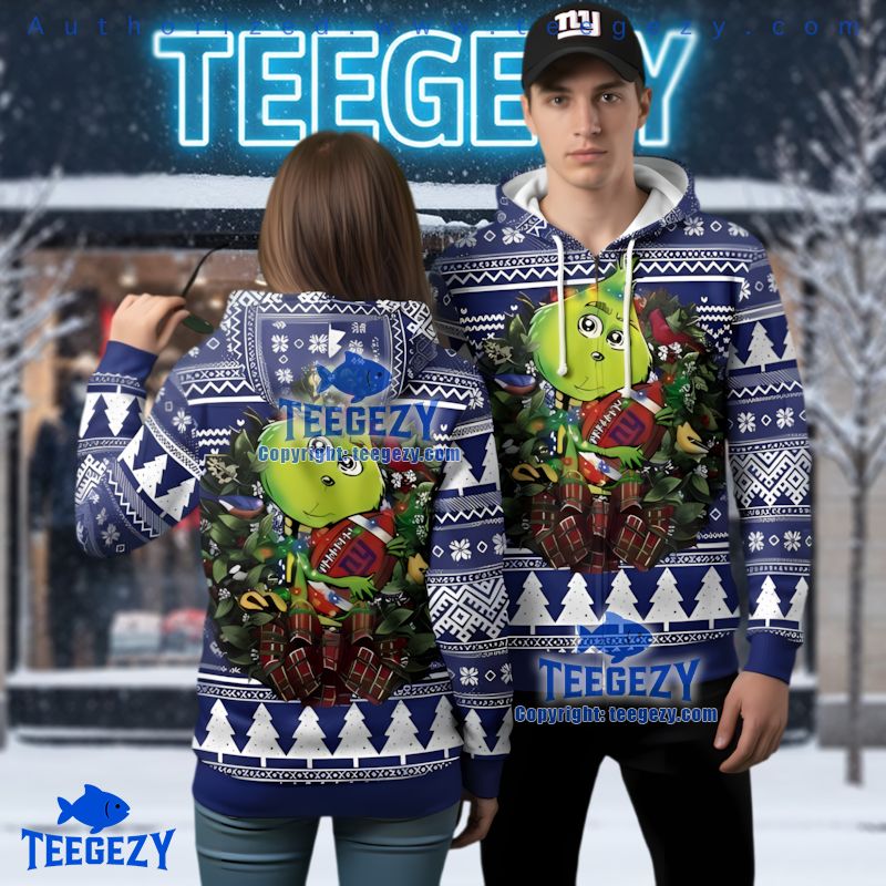 New York Giants Grinch Holding Football Ugly Christmas 3D Hoodie New York Giants Grinch Holding Football Ugly Christmas 3D Hoodie
