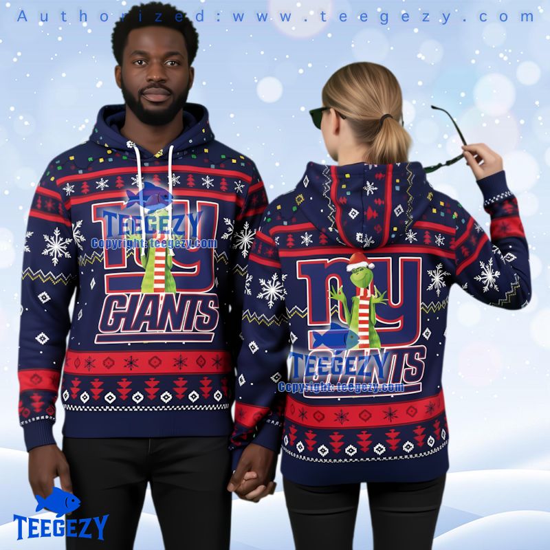 New York Giants Grinch Ugly Christmas 3D Hoodie Fair Isle Print
