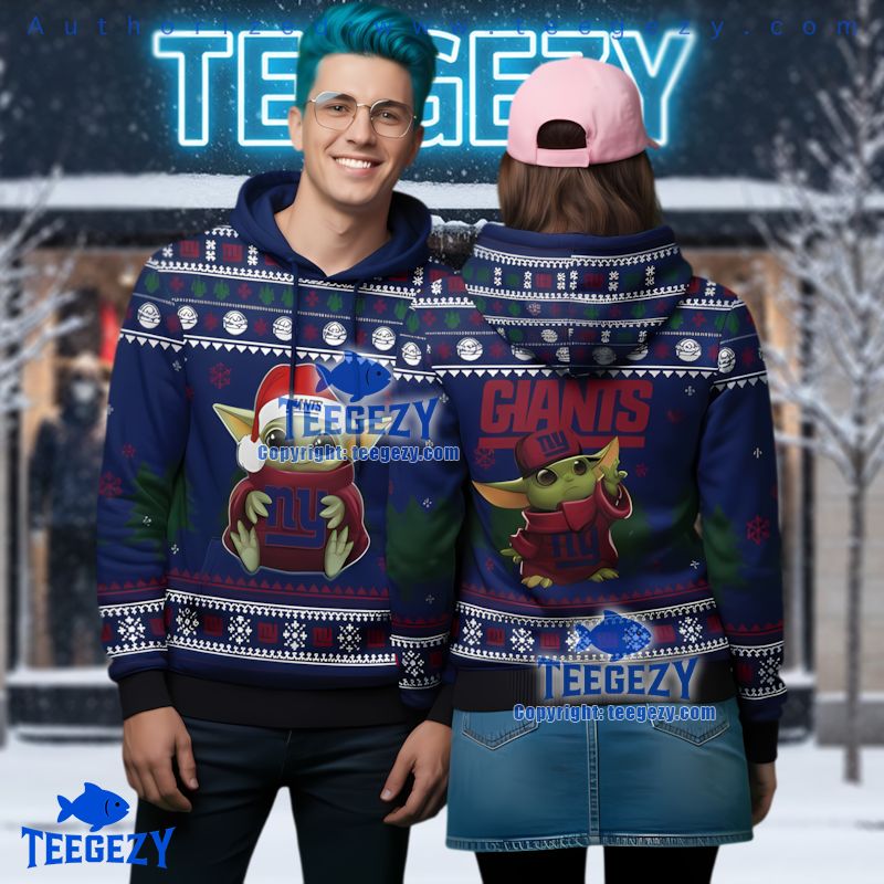 New York Giants Grogu Festive Santa Hat Ugly Christmas 3D Hoodie New York Giants Grogu Festive Santa Hat Ugly Christmas 3D Hoodie