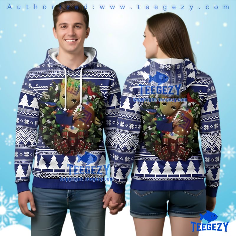 New York Giants Groot Christmas Wreath Ugly 3D Hoodie Gift