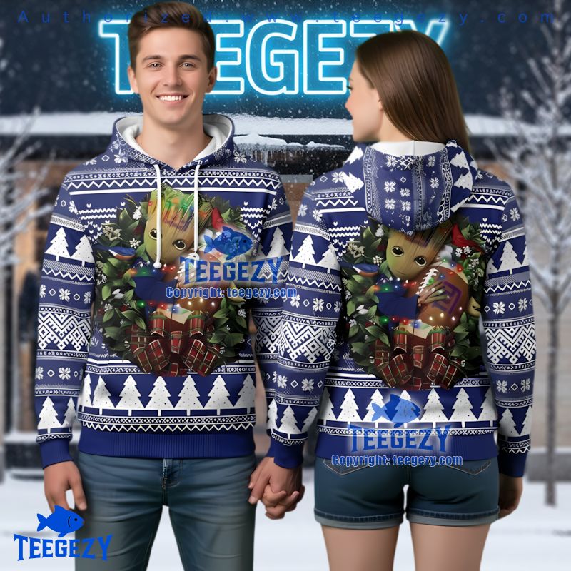 New York Giants Groot Christmas Wreath Ugly 3D Hoodie Gift New York Giants Groot Christmas Wreath Ugly 3D Hoodie Gift