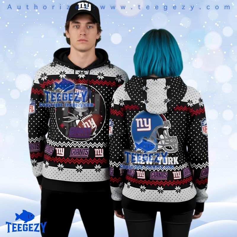 New York Giants Jack Skellington Helmet Ugly Christmas Pattern 3D Hoodie