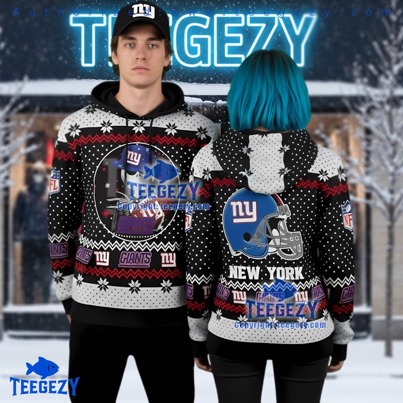 New York Giants Jack Skellington Helmet Ugly Christmas Pattern 3D Hoodie New York Giants Jack Skellington Helmet Ugly Christmas Pattern 3D Hoodie