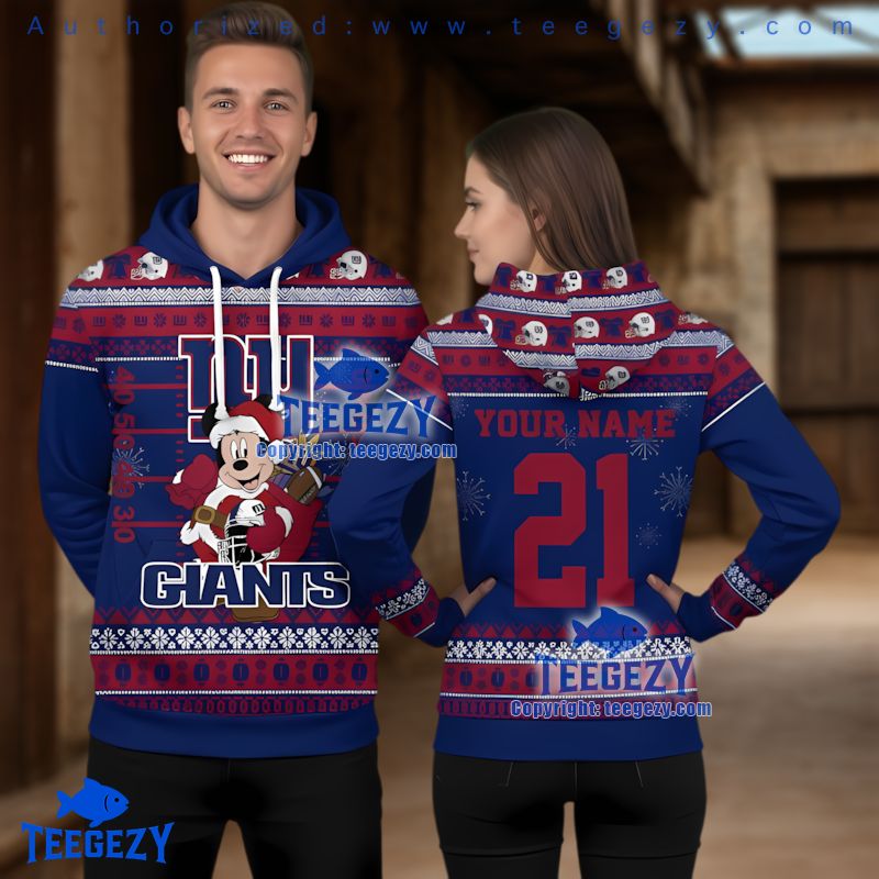 New York Giants Mickey Mouse Personalized Ugly Christmas 3D Hoodie