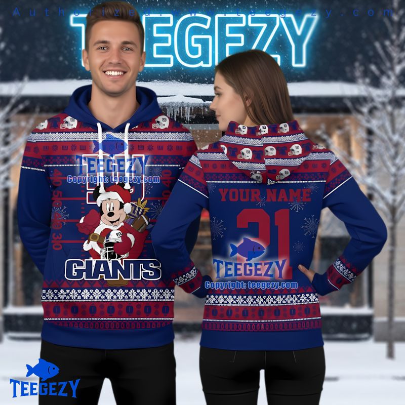 New York Giants Mickey Mouse Personalized Ugly Christmas 3D Hoodie New York Giants Mickey Mouse Personalized Ugly Christmas 3D Hoodie