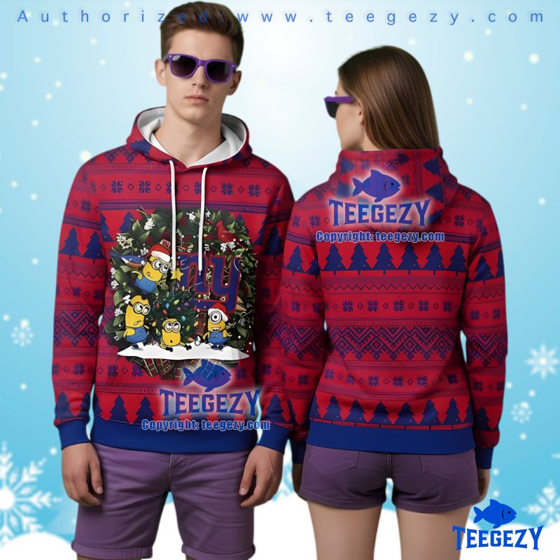 New York Giants Minions Christmas Wreath Ugly Christmas 3D Hoodie
