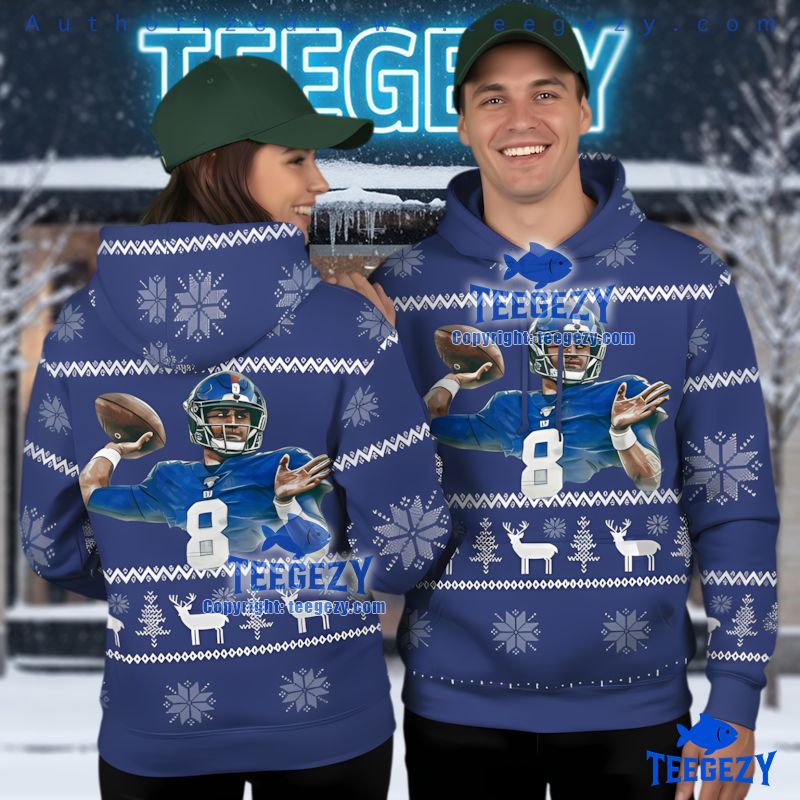 New York Giants Number 8 Player Ugly Christmas 3D Hoodie New York Giants Number 8 Player Ugly Christmas 3D Hoodie