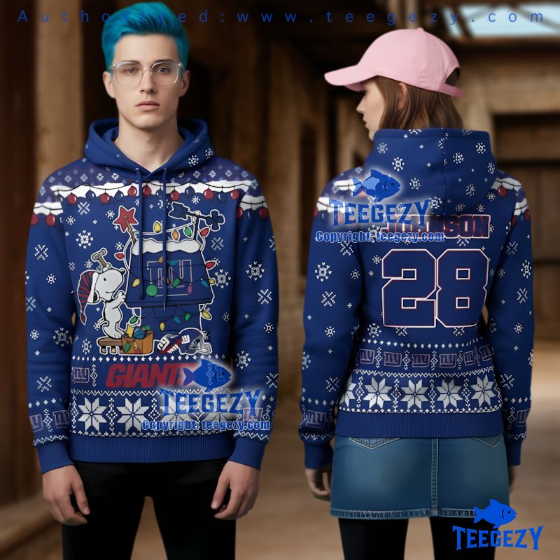 New York Giants Personalized Peanuts Snoopy Christmas Lights Ugly 3D Hoodie