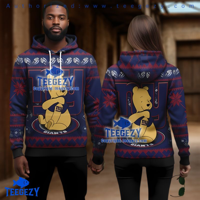 New York Giants Winnie The Pooh Ugly Christmas 3D Hoodie