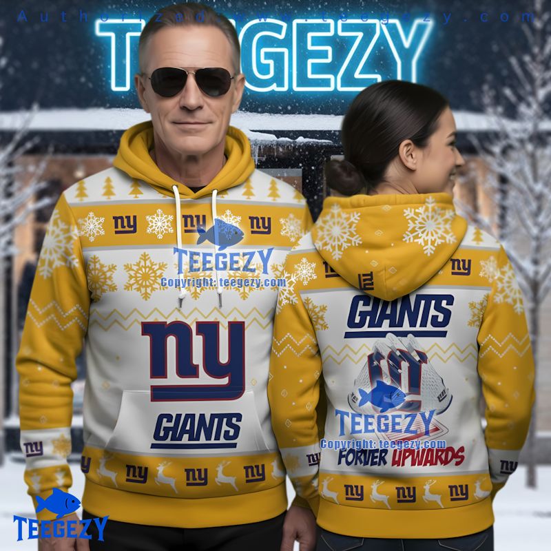 New York Giants Yellow Snowflakes Ugly Christmas 3D Hoodie New York Giants Yellow Snowflakes Ugly Christmas 3D Hoodie