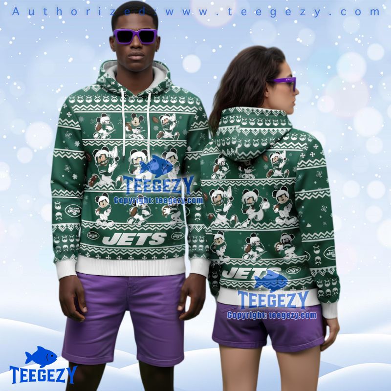 New York Jets Christmas Mickey Football Player 3D Hoodie