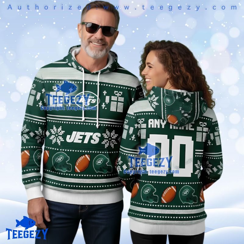 New York Jets Custom Name Number Ugly Christmas 3D Hoodie