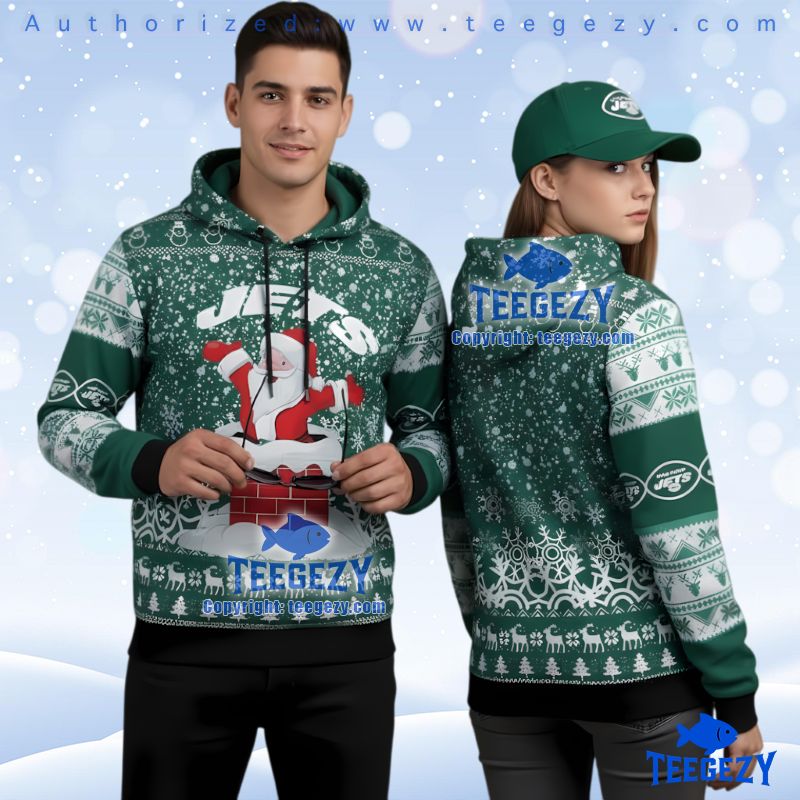 New York Jets Dabbing Santa Ugly Christmas 3D Hoodie Green White