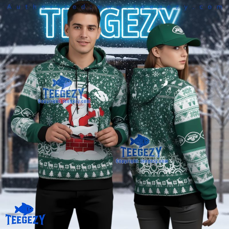 New York Jets Dabbing Santa Ugly Christmas 3D Hoodie Green White New York Jets Dabbing Santa Ugly Christmas 3D Hoodie Green White