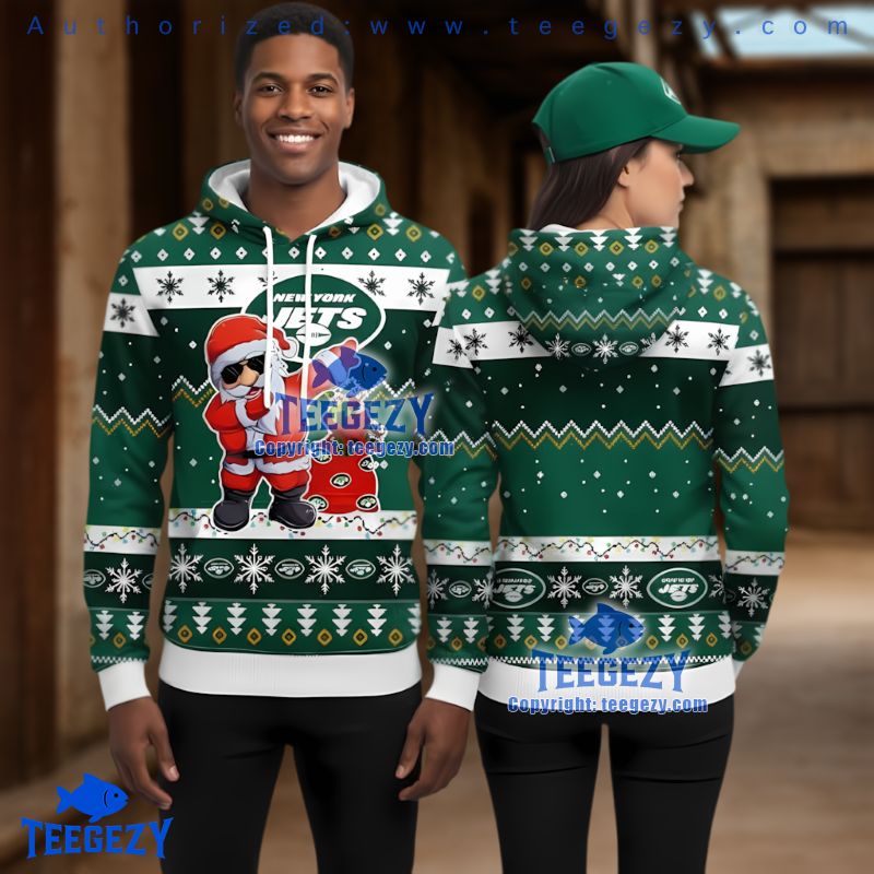 New York Jets Festive Dabbing Santa Full Print Ugly Christmas 3D Hoodie