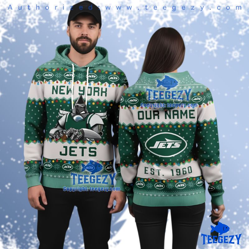 New York Jets Flight Mascot Ugly Christmas 3D Hoodie Personalized Name