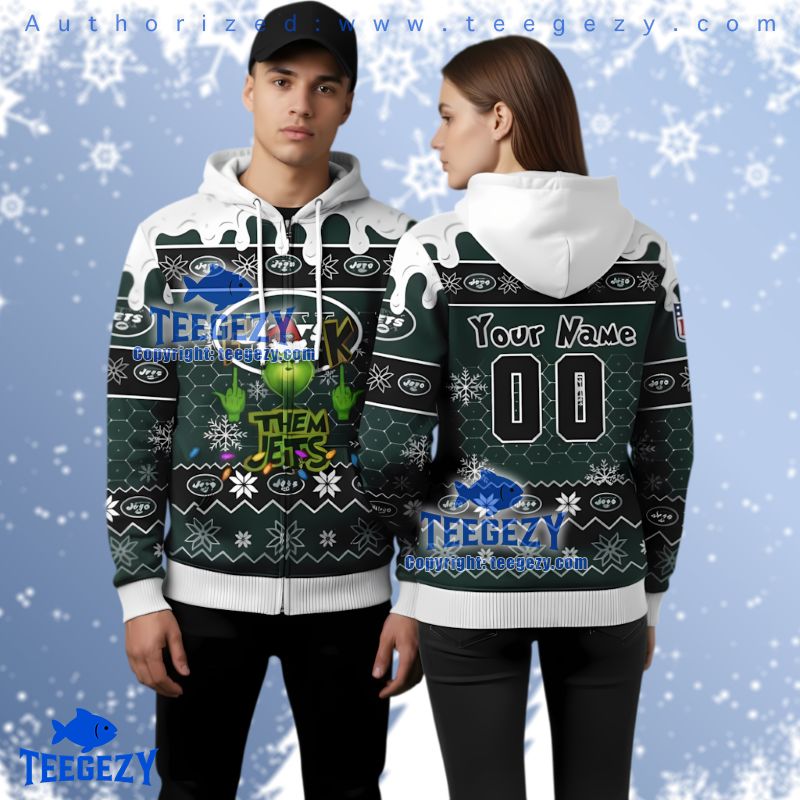 New York Jets Funny Grinch Middle Finger Ugly Christmas 3D Hoodie