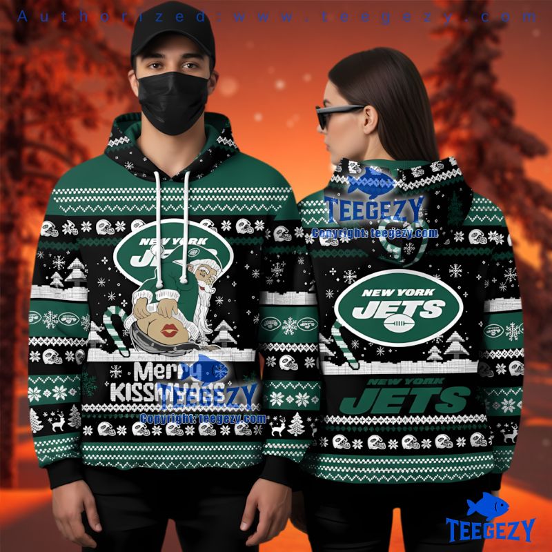 New York Jets Funny Santa Kissmyass Ugly Christmas 3D Hoodie